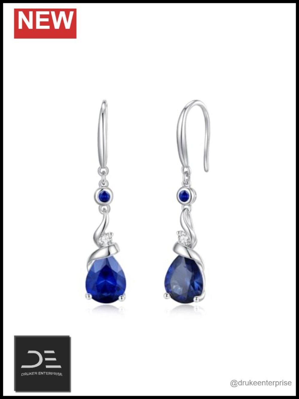 925 Sterling Silver Teardrop Dangle Earrings, Created Sapphire, Birthstone